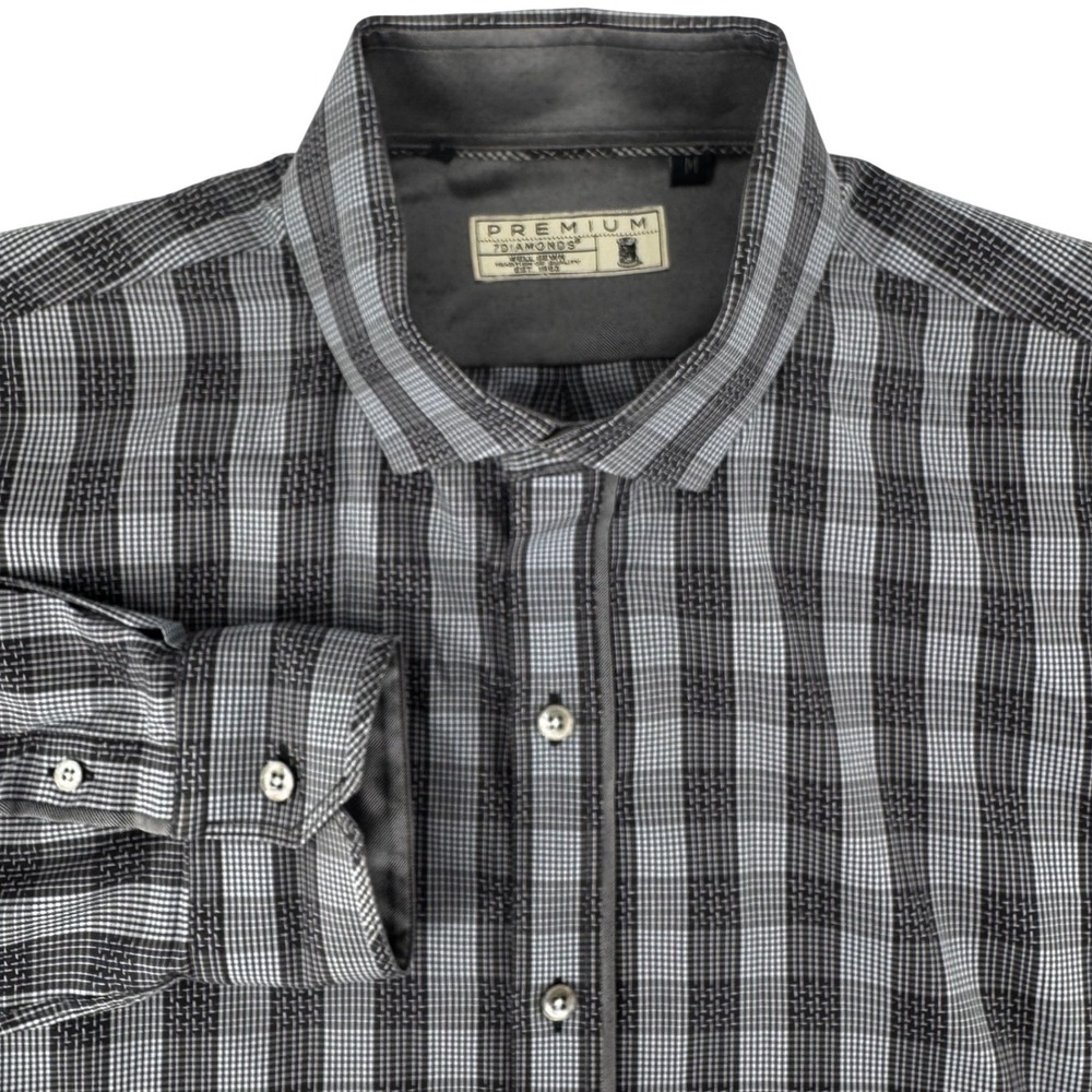 7‎ Diamonds Premium Mens Plaid Long Sleeve Button Down Shirt Kenson Fit